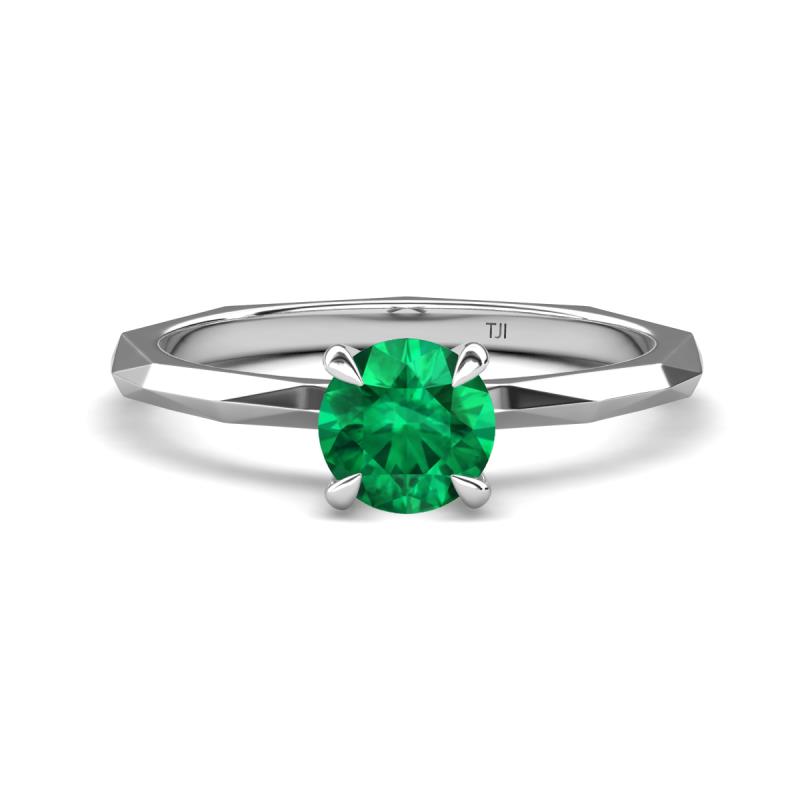 Kiona 0.72 ctw (6.00 mm) Round Emerald Square Edge Shank Solitaire Engagement Ring 