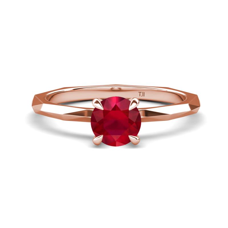 Kiona 0.95 ctw (6.00 mm) Round Ruby Square Edge Shank Solitaire Engagement Ring 