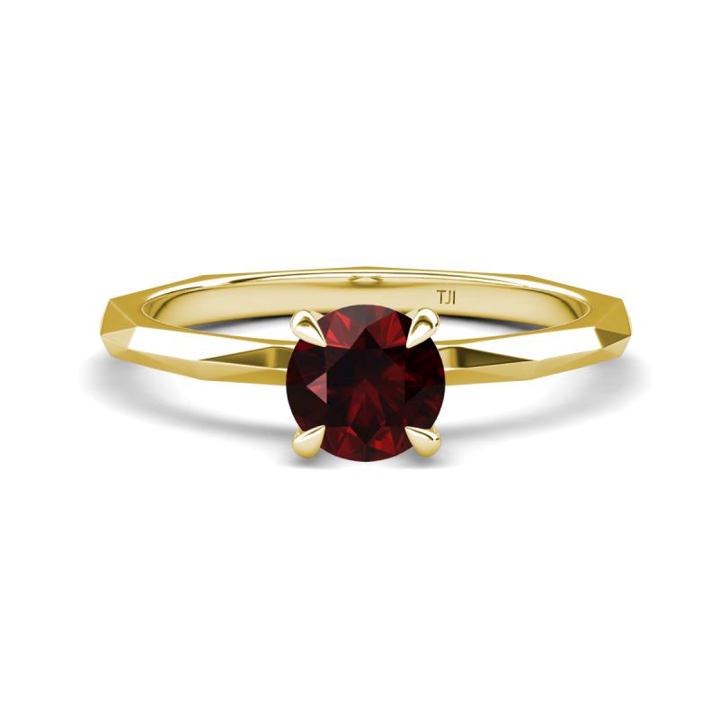 Kiona 1.05 ctw (6.50 mm) Round Red Garnet Square Edge Shank Solitaire Engagement Ring 