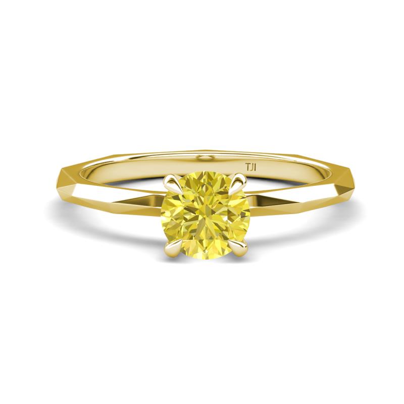 Kiona 0.80 ctw (6.50 mm) Round Yellow Diamond Square Edge Shank Solitaire Engagement Ring 