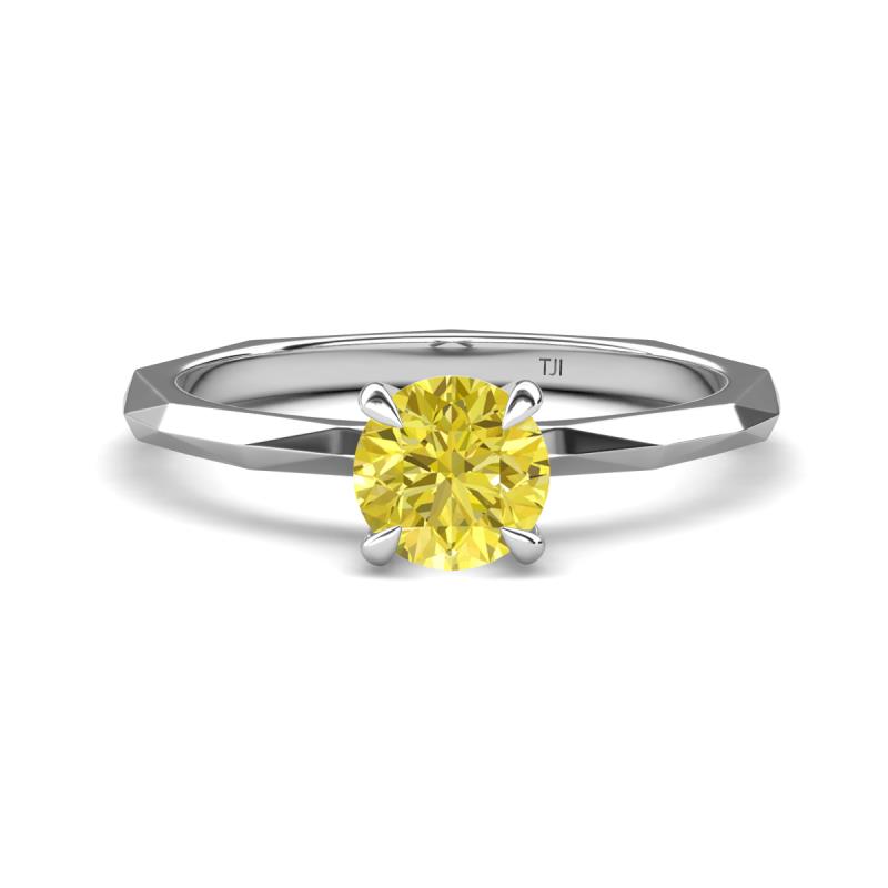 Kiona 0.80 ctw (6.50 mm) Round Yellow Diamond Square Edge Shank Solitaire Engagement Ring 