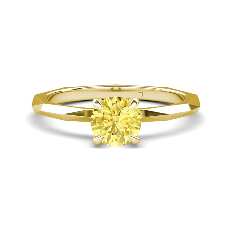 Kiona 0.95 ctw (6.00 mm) Round Yellow Sapphire Square Edge Shank Solitaire Engagement Ring 