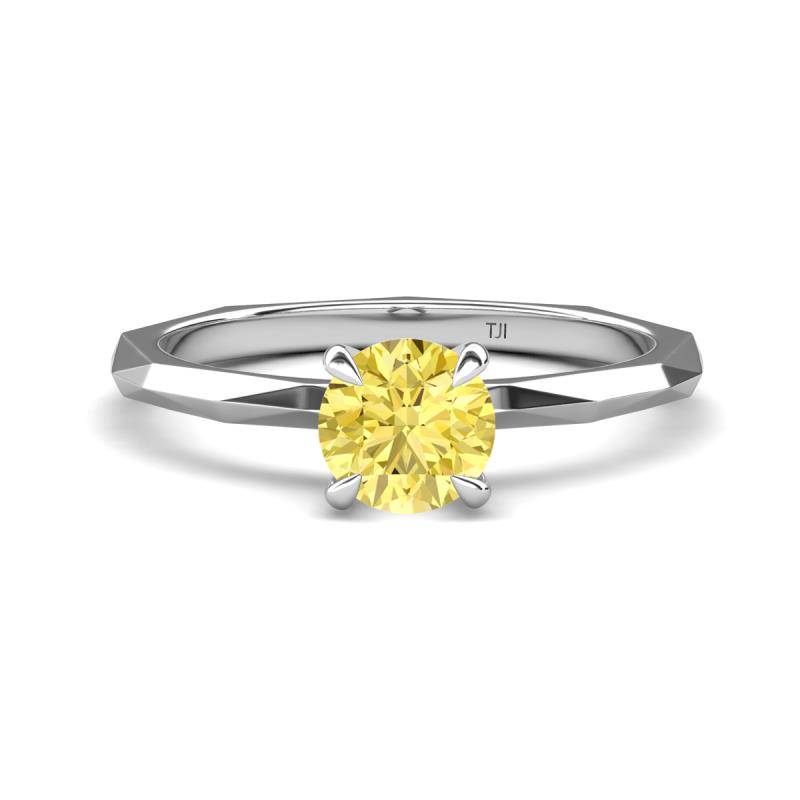 Kiona 0.95 ctw (6.00 mm) Round Yellow Sapphire Square Edge Shank Solitaire Engagement Ring 