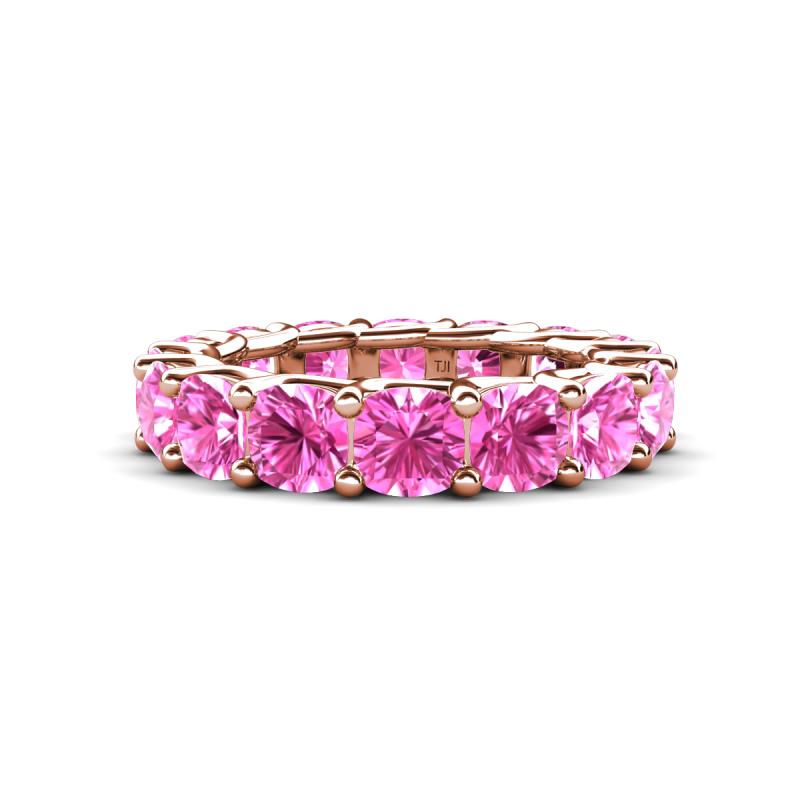 Luna 7.04 ctw (4.00 mm) Cushion Shape Lab Created Pink Sapphire U Prong Eternity Band 