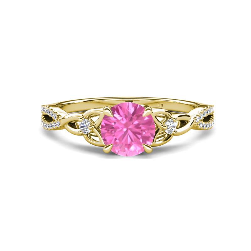 Benita 1.11 ctw (6.00 mm) Round Pink Sapphire and Side Natural Diamond Celtic Love Knot Entwined Engagement Ring  