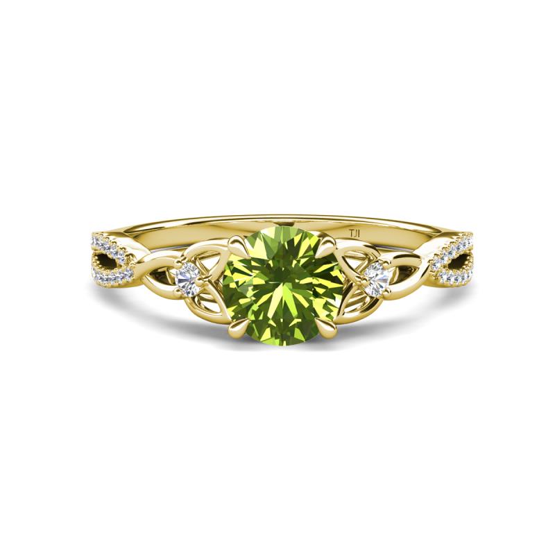 Benita 1.26 ctw (6.50 mm) Round Peridot and Side Natural Diamond Celtic Love Knot Entwined Engagement Ring  