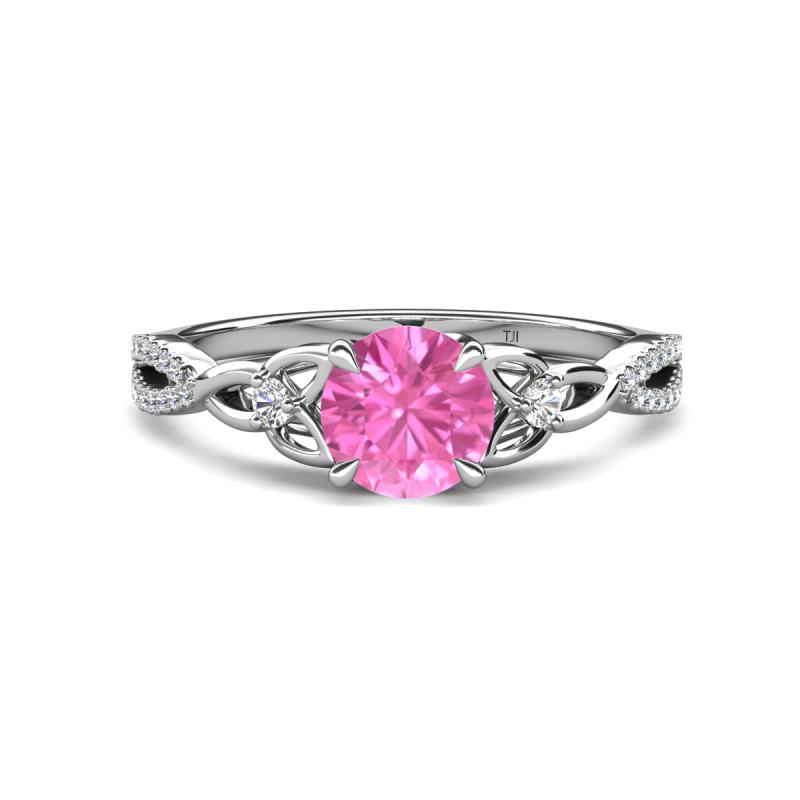 Benita 1.11 ctw (6.00 mm) Round Pink Sapphire and Side Natural Diamond Celtic Love Knot Entwined Engagement Ring  
