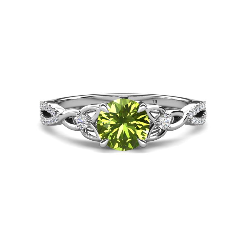 Benita 1.26 ctw (6.50 mm) Round Peridot and Side Natural Diamond Celtic Love Knot Entwined Engagement Ring  