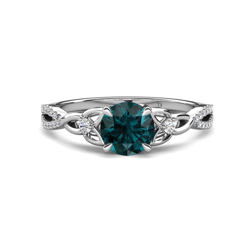 Benita 1.11 ctw (6.50 mm) Round London Blue Topaz and Side Natural Diamond Celtic Love Knot Entwined Engagement Ring  