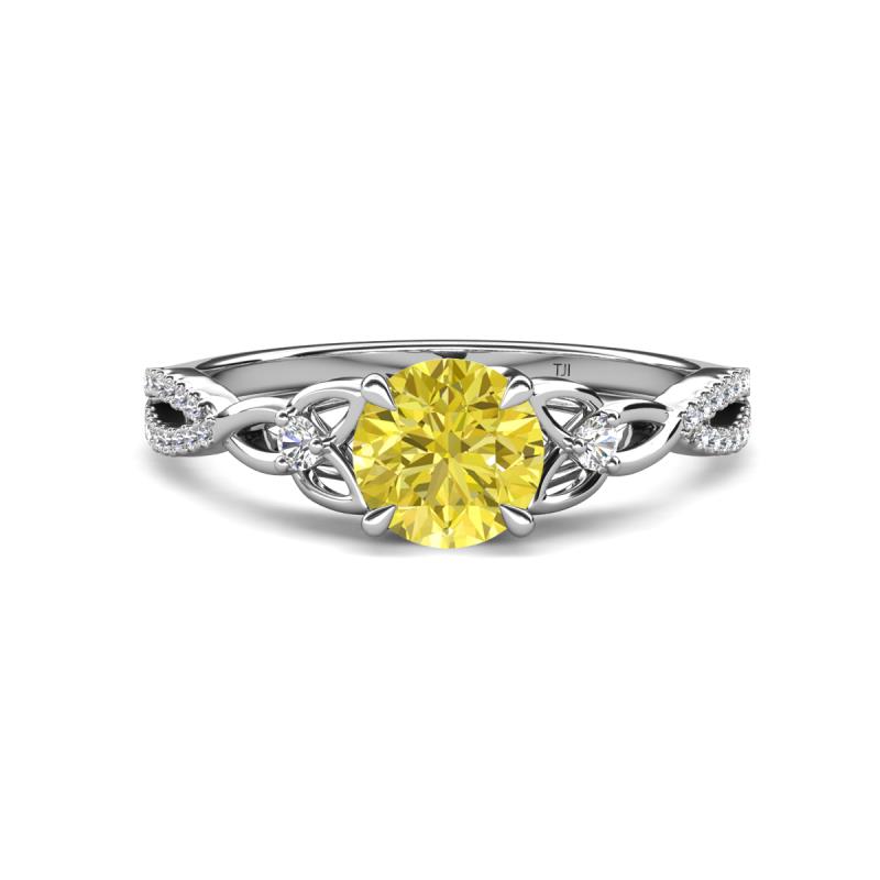 Benita 0.96 ctw (6.00 mm) Round Yellow Diamond and Side Natural Diamond Celtic Love Knot Entwined Engagement Ring  