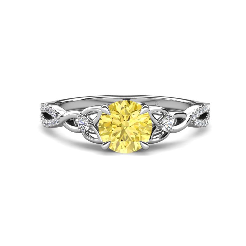 Benita 1.11 ctw (6.00 mm) Round Yellow Sapphire and Side Natural Diamond Celtic Love Knot Entwined Engagement Ring  