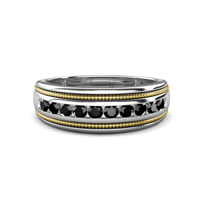 Zaid 0.53 ctw (2.40 mm) Round Black Diamond Two Toned and High Polished Edges Men Wedding Band 