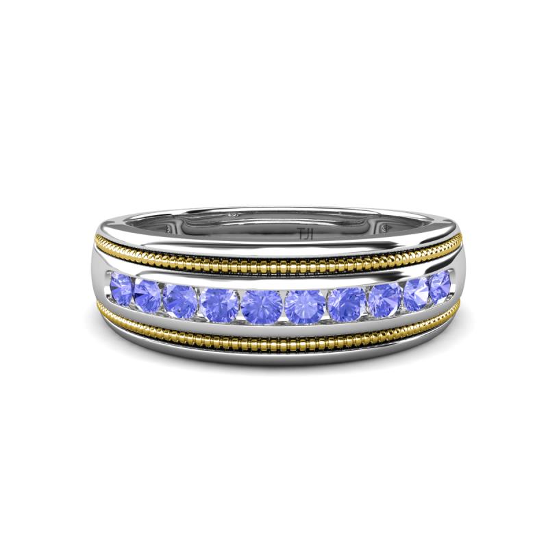 Zaid 0.50 ctw (2.40 mm) Round Tanzanite Two Toned and High Polished Edges Men Wedding Band 