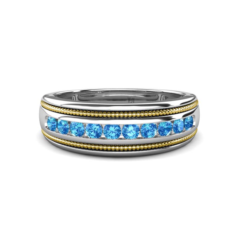 Zaid 0.45 ctw (2.40 mm) Round Blue Topaz Two Toned and High Polished Edges Men Wedding Band 