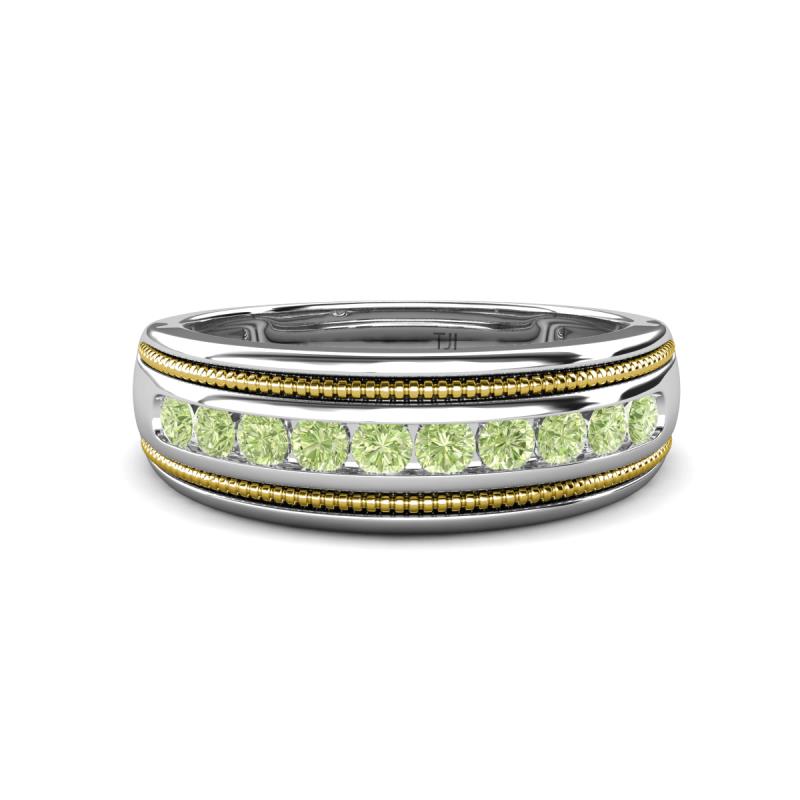 Zaid 5.00 ctw (2.40 mm) Round Peridot Two Toned and High Polished Edges Men Wedding Band 