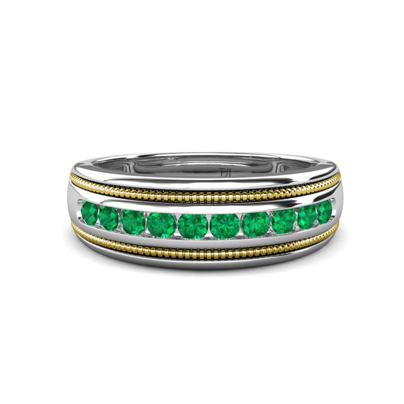 Zaid 0.35 ctw (2.40 mm) Round Emerald Two Toned and High Polished Edges Men Wedding Band 