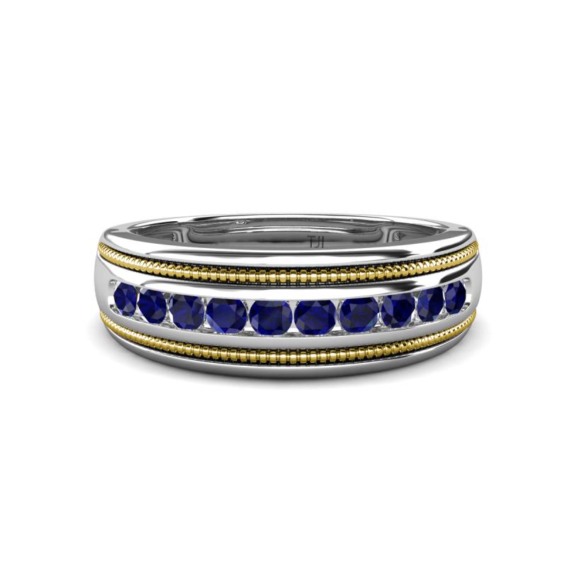 Zaid 0.55 ctw (2.40 mm) Round Blue Sapphire Two Toned and High Polished Edges Men Wedding Band 