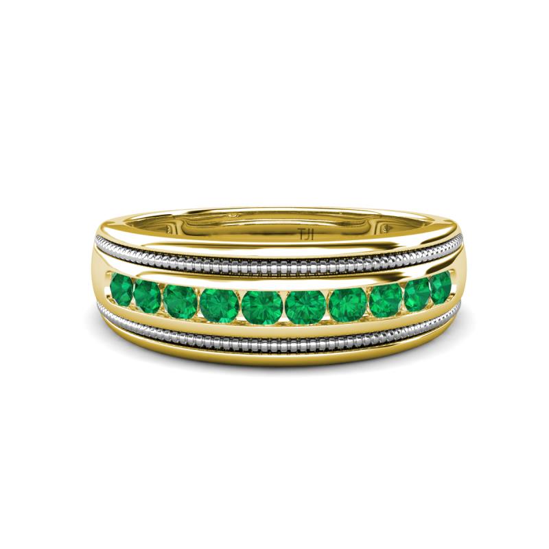 Zaid 0.35 ctw (2.40 mm) Round Emerald Two Toned and High Polished Edges Men Wedding Band 