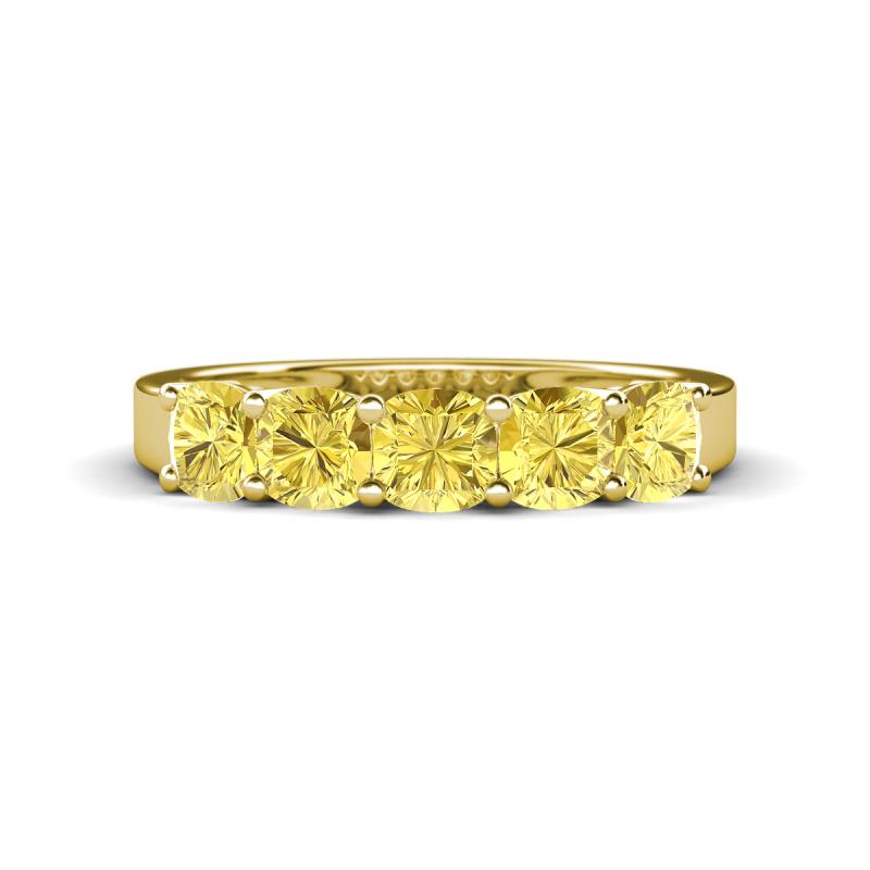 Wendy 2.20 ctw (4.00 mm) Cushion Shape Lab Created Yellow Sapphire Side Gallery 5 Stone Wedding Band 