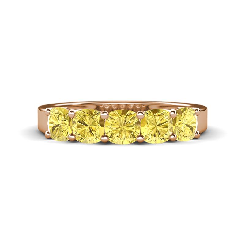 Wendy 2.20 ctw (4.00 mm) Cushion Shape Lab Created Yellow Sapphire Side Gallery 5 Stone Wedding Band 