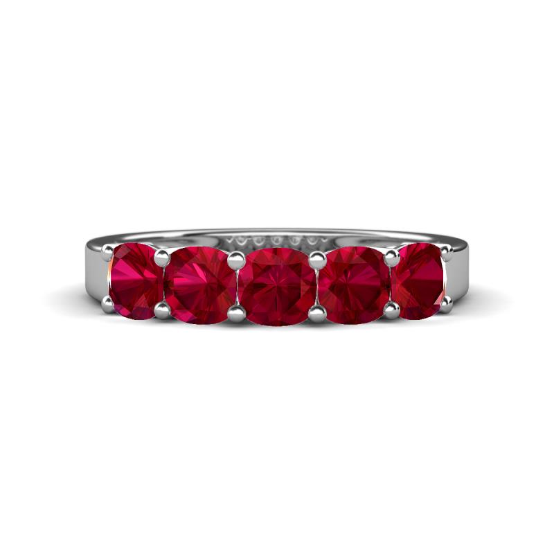 Wendy 2.20 ctw (4.00 mm) Cushion Shape Lab Created Ruby Side Gallery 5 Stone Wedding Band 