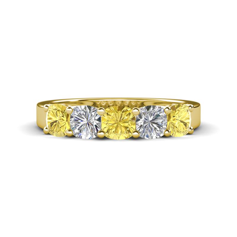 Wendy 2.06 ctw (4.00 mm) Cushion Shape Lab Created Yellow Sapphire and Lab Grown Diamond Side Gallery 5 Stone Wedding Band 