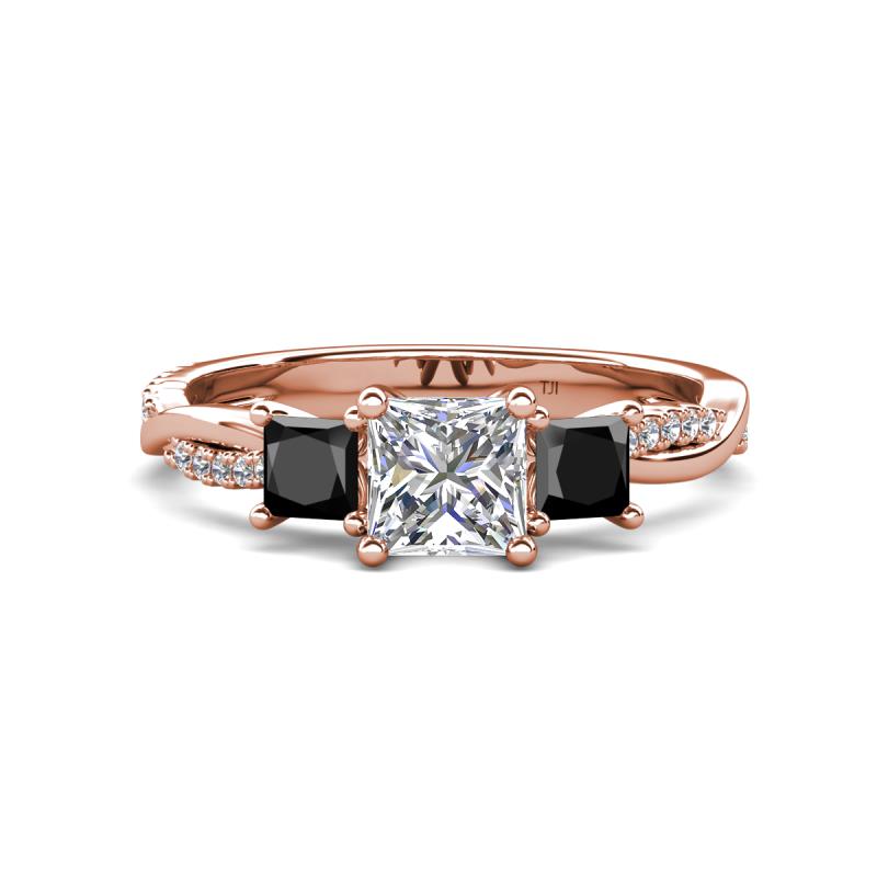 Michele Gorgeous 3 Stone Princess Cut Natural Diamond and Black