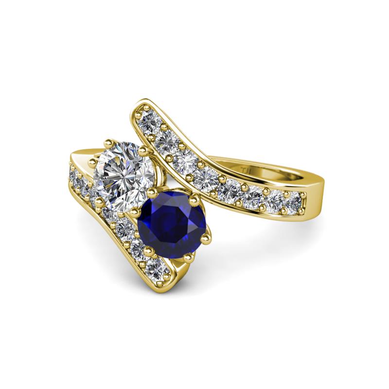 Eleni 2.20 ctw (5.80 mm) Lab Grown Diamond and Blue Sapphire with Side Natural Diamond Bypass Ring 