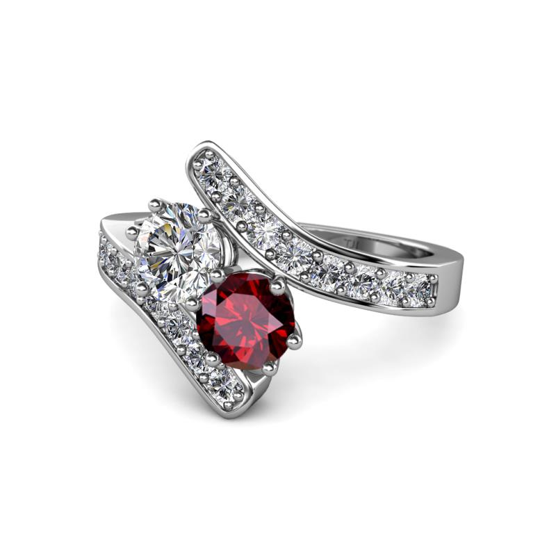 Eleni 2.20 ctw (5.80 mm) Lab Grown Diamond and Ruby with Side Natural Diamond Bypass Ring 