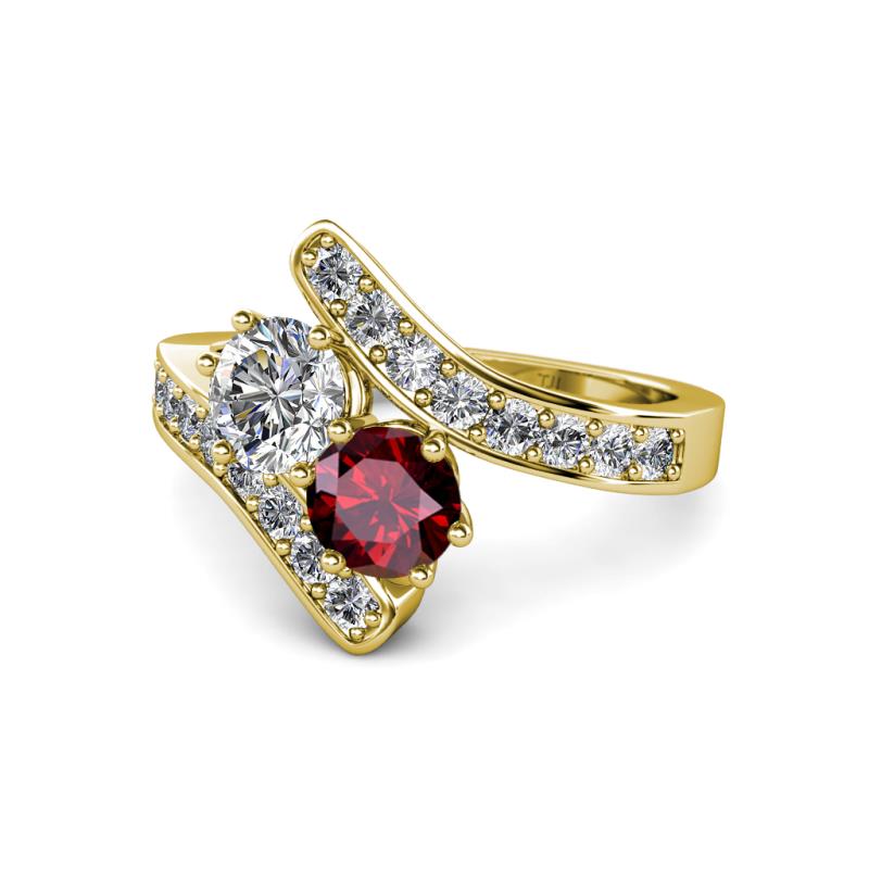 Eleni 2.20 ctw (5.80 mm) Lab Grown Diamond and Ruby with Side Natural Diamond Bypass Ring 