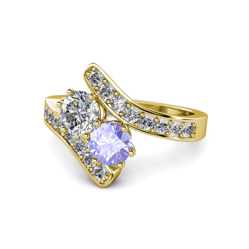 Eleni 2.17 ctw (5.80 mm) Lab Grown Diamond and Tanzanite with Side Natural Diamond Bypass Ring 