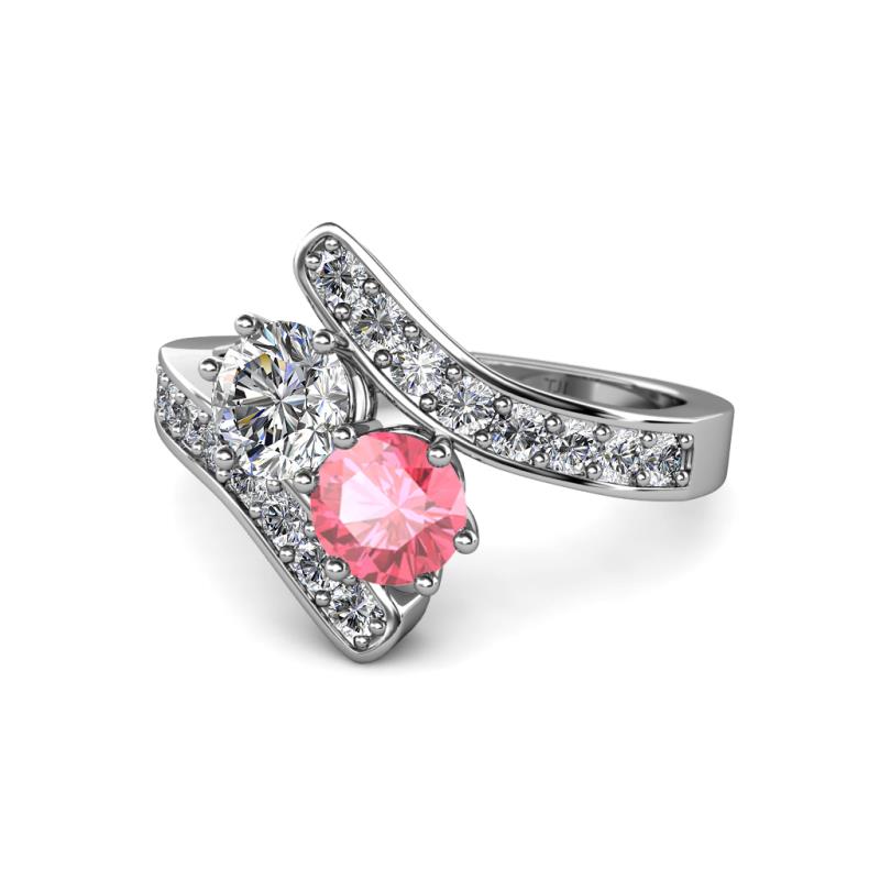 Eleni 2.17 ctw (5.80 mm) Lab Grown Diamond and Pink Tourmaline with Side Natural Diamond Bypass Ring 