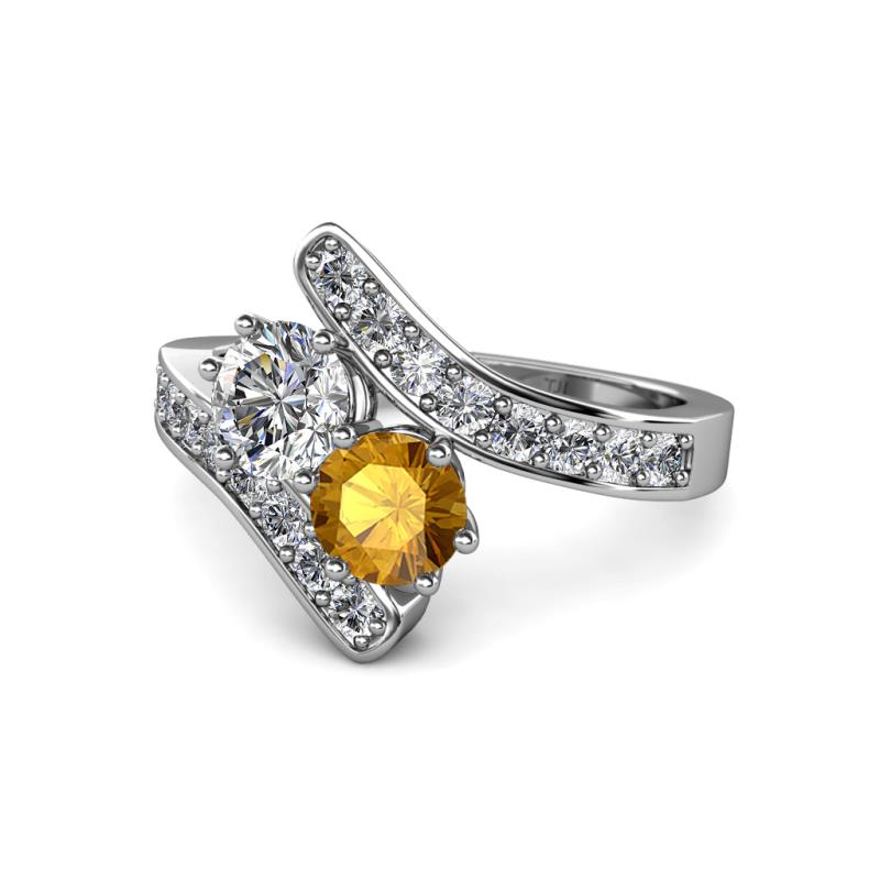 Eleni 2.17 ctw (5.80 mm) Lab Grown Diamond and Citrine with Side Natural Diamond Bypass Ring 