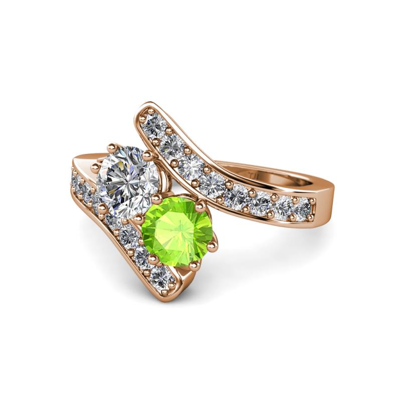 Eleni 2.22 ctw (5.80 mm) Lab Grown Diamond and Peridot with Side Natural Diamond Bypass Ring 