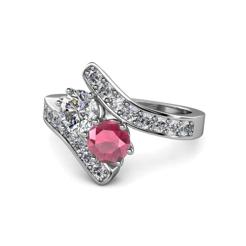 Eleni 2.22 ctw (5.80 mm) Lab Grown Diamond and Rhodolite Garnet with Side Natural Diamond Bypass Ring 