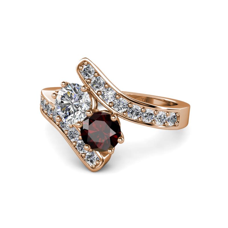 Eleni 2.24 ctw (5.80 mm) Lab Grown Diamond and Red Garnet with Side Natural Diamond Bypass Ring 