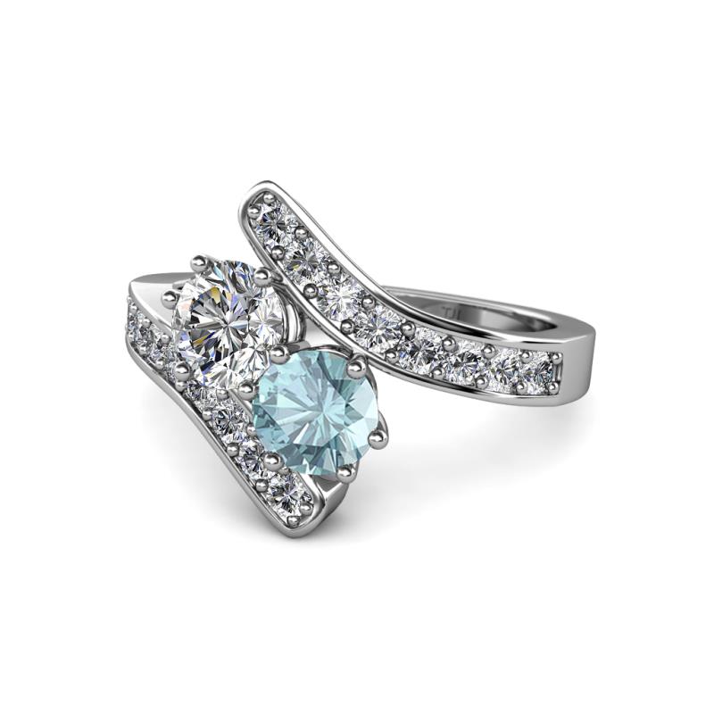 Eleni 2.17 ctw (5.80 mm) Lab Grown Diamond and Aquamarine with Side Natural Diamond Bypass Ring 