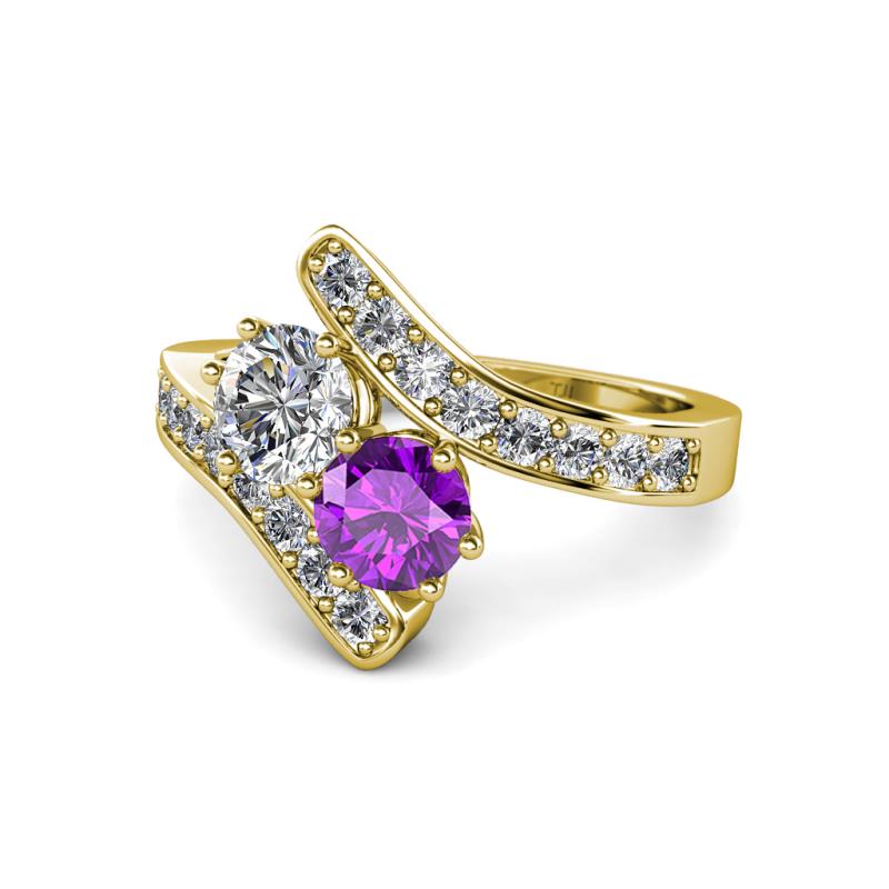 Eleni 2.17 ctw (5.80 mm) Lab Grown Diamond and Amethyst with Side Natural Diamond Bypass Ring 