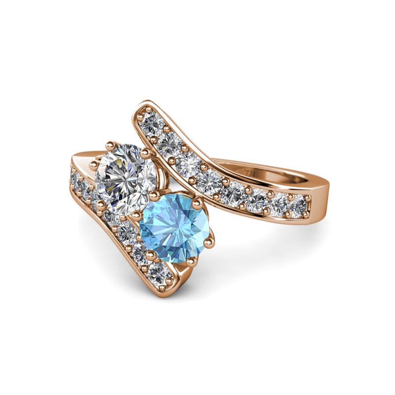 Eleni 2.25 ctw (5.80 mm) Lab Grown Diamond and Blue Topaz with Side Natural Diamond Bypass Ring 
