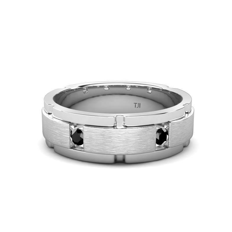Laken 0.24 ctw (2.50 mm) Round Black Diamond Satin Finished Center and Polished Edges with Grooved Lines Men Wedding Band 