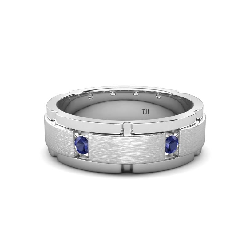 Laken 0.16 ctw (2.50 mm) Round Iolite Satin Finished Center and Polished Edges with Grooved Lines Men Wedding Band 
