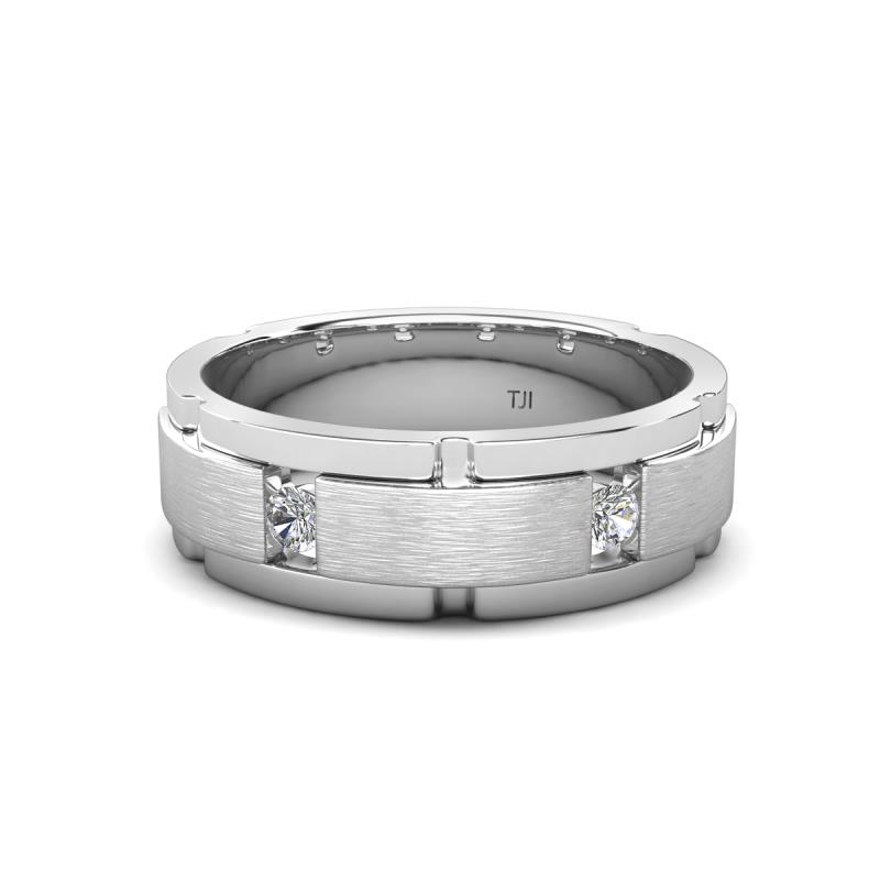 Laken 0.24 ctw (2.50 mm) Round Lab Grown Diamond Satin Finished Center and Polished Edges with Grooved Lines Men Wedding Band 