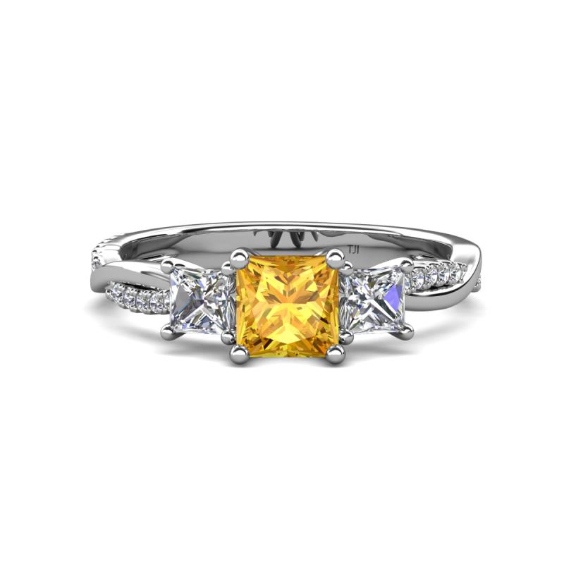 Michele 1.60 ctw (5.50 mm) 3 Stone Princess Cut Citrine and Lab Grown Diamond Twisted Vine Engagement Ring 