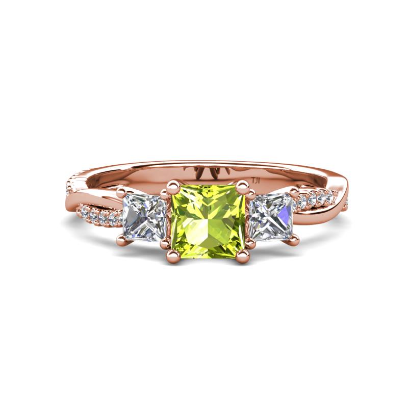 Michele 1.85 ctw (5.50 mm) 3 Stone Princess Cut Peridot and Lab Grown Diamond Twisted Vine Engagement Ring 