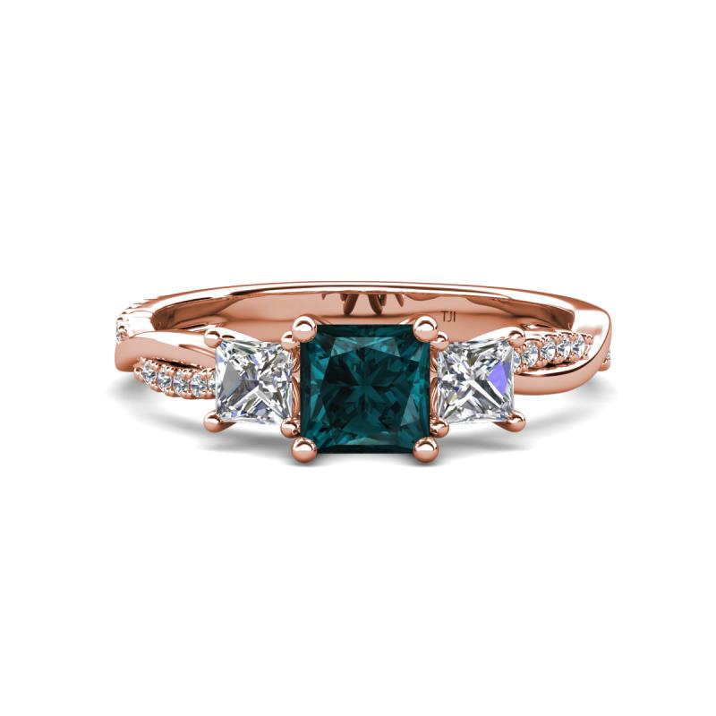 Michele 1.98 ctw (5.50 mm) 3 Stone Princess Cut London Blue Topaz and Lab Grown Diamond Twisted Vine Engagement Ring 