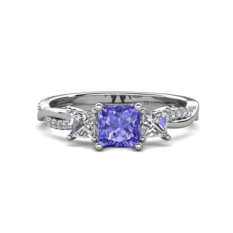 Michele 1.70 ctw (5.50 mm) 3 Stone Princess Cut Tanzanite and Lab Grown Diamond Twisted Vine Engagement Ring 