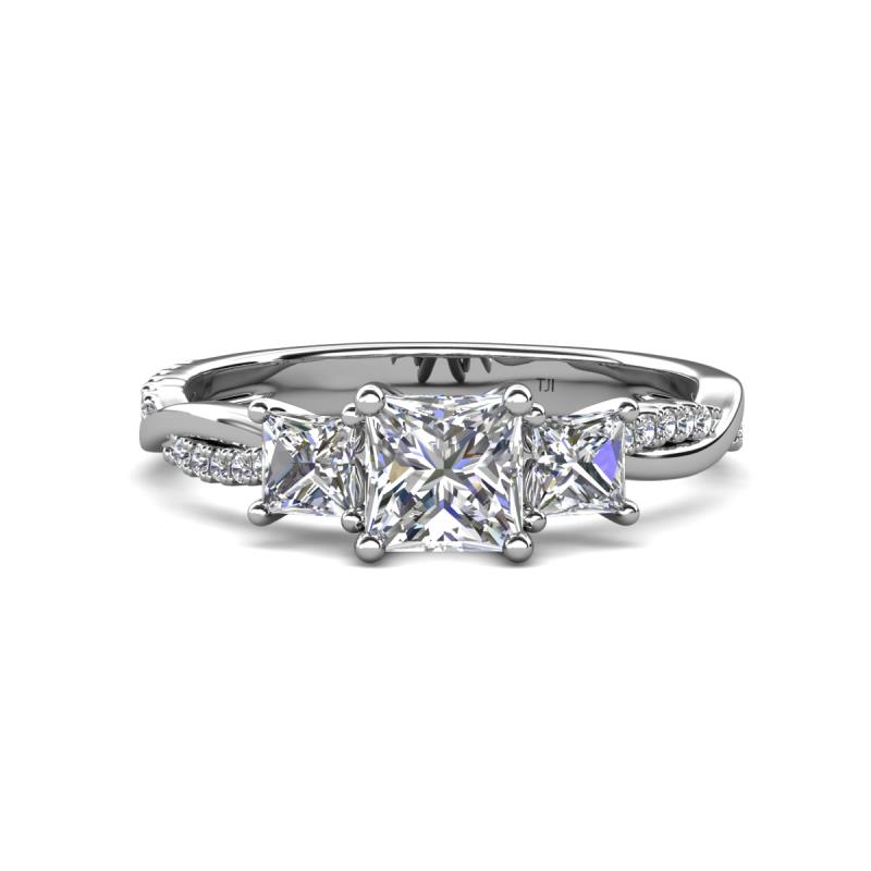 Michele 1.78 ctw (5.50 mm) 3 Stone Princess Cut Moissanite and Lab Grown Diamond Twisted Vine Engagement Ring 