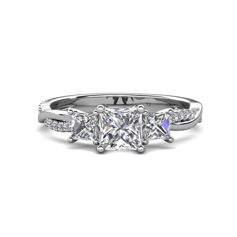 Michele 1.45 ctw (5.50 mm) 3 Stone Princess Cut White Sapphire and Lab Grown Diamond Twisted Vine Engagement Ring 