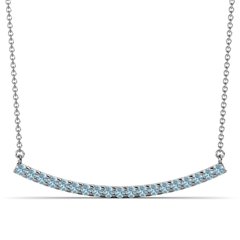 Nancy 2.00 mm Round Aquamarine Curved Bar Pendant Necklace 