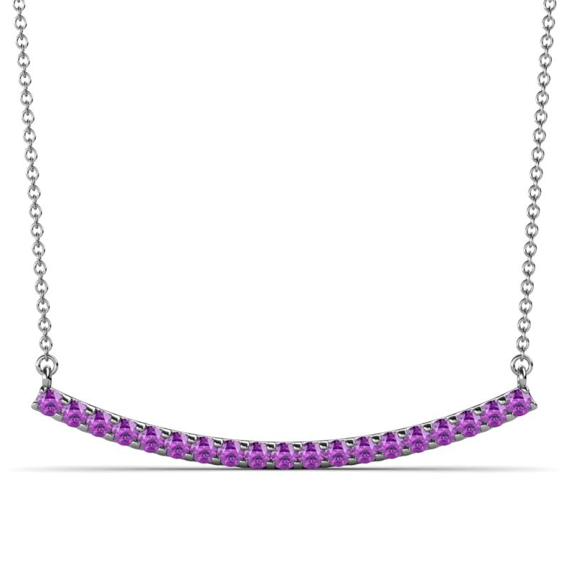 Nancy 2.00 mm Round Amethyst Curved Bar Pendant Necklace 